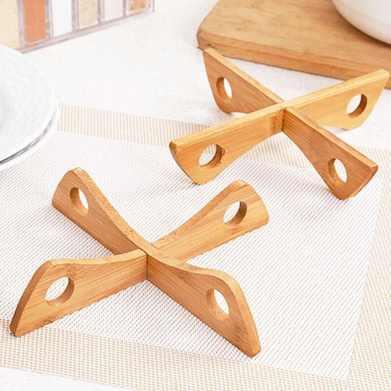 Bamboo Insulated Rack Cross Cross Pot Rack Bamboo Wooden Insulated Dish Pad Pot Bottom Kitchen Pot Gifts Home Kitchen