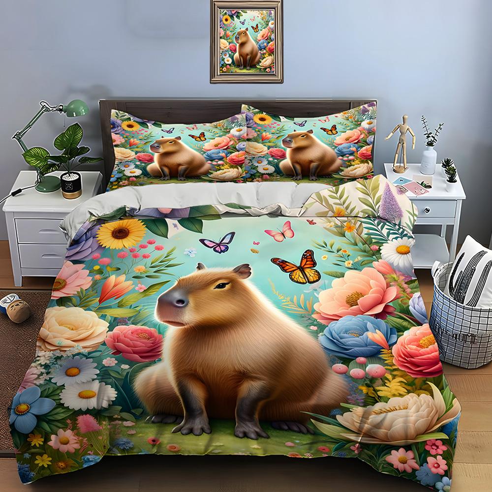 Cute Cartoon Capybara Print Bedding Set Duvet Cover 1 Duvet Cover 2 Pillowcases Adult And Children Bedding Set Luxury Gifts