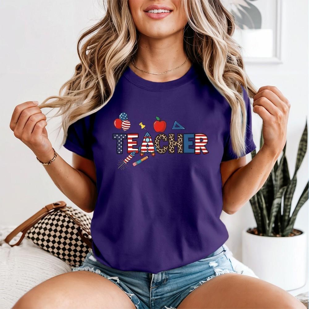 Patriotic Teacher Unisexs Tshirt Usa Crayon Leopard 4th Of July Red White Blue
