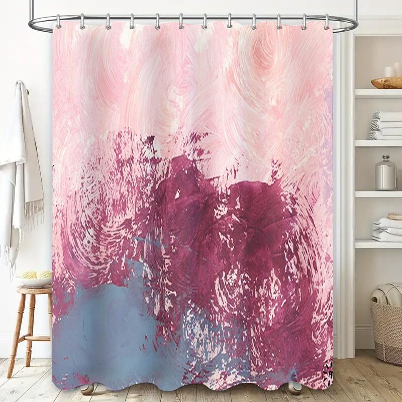 Stylish Bathtub Shower Curtain with Abstract Design In Pink Purple Perfect for Modern Bathrooms