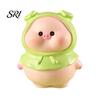 Animal Desk Accessory Pig Ornament Small Pink Piglet Synthetic Resin Figurine Decor with Raincoat Yellow Duck Micro Landscape