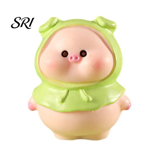 Animal Desk Accessory Pig Ornament Small Pink Piglet Synthetic Resin Figurine Decor with Raincoat Yellow Duck Micro Landscape