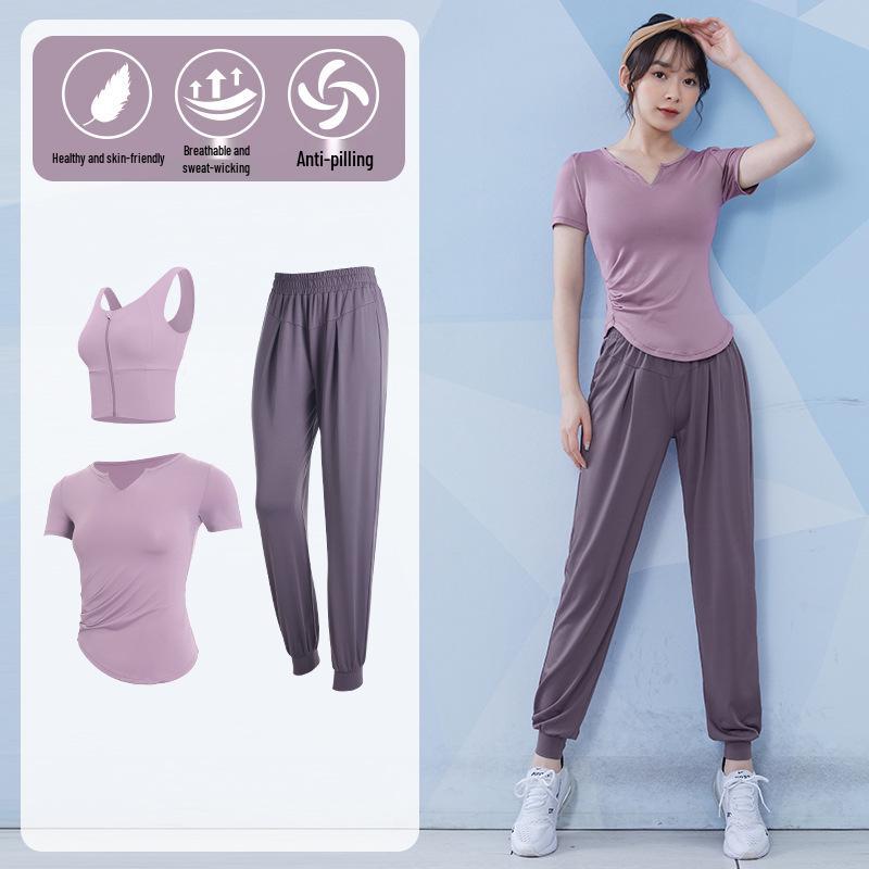 

Летний женский комплект для йоги: Стильный топ с V-образным вырезом и утягивающая спортивная одежда XXL (135-150 jin)