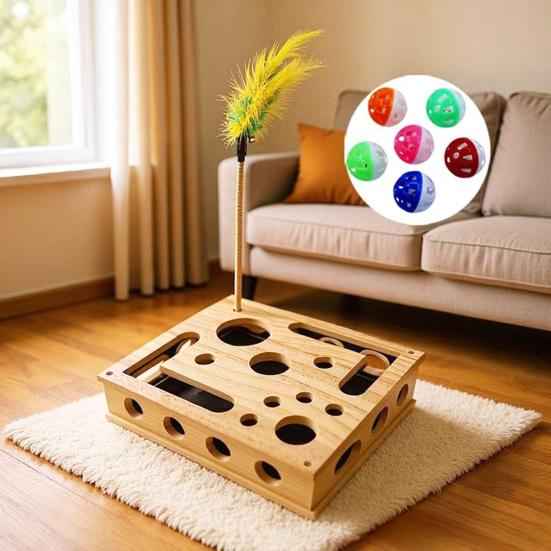 Cat Nail File Box, Wooden Cat Enrichment Box Puzzle Toy, Interactive Cat Scratcher, Nail File Toy Includes Sandpaper for Indoor