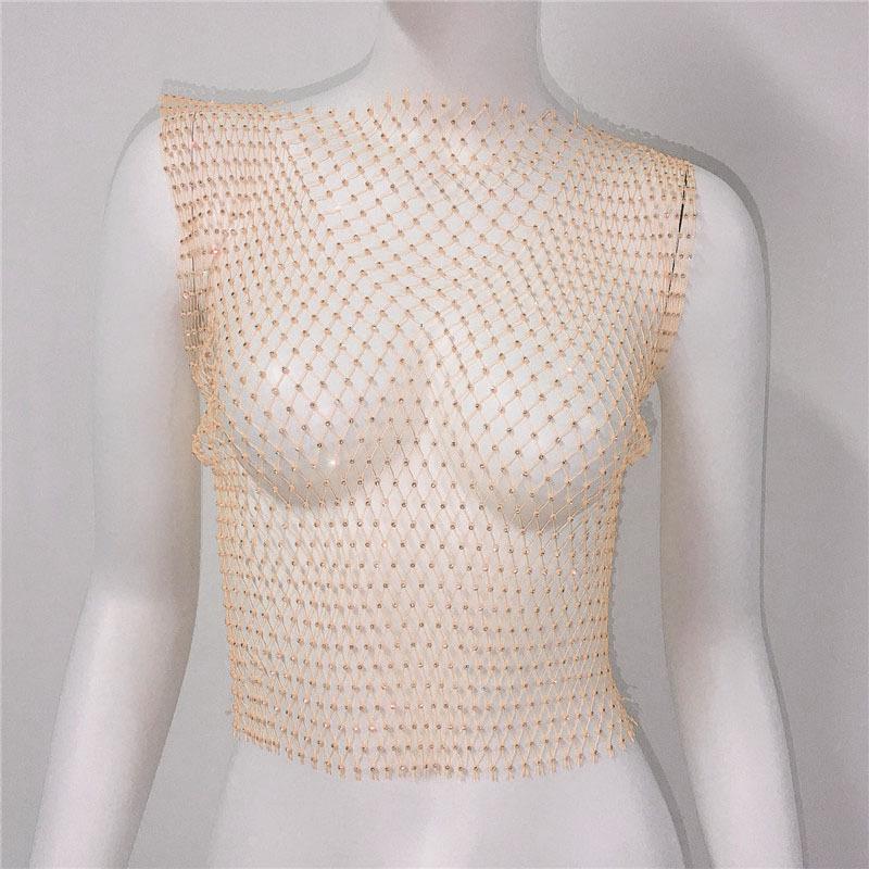 Europäisches & Amerikanisches Strass Ärmelloses Netzoberteil für Damen