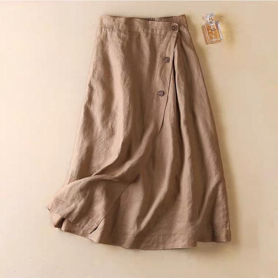 Dámská midi sukně Jednobarevná Velký lem Elastický pas Knoflíček Výzdoba Streetwear Dámská letní sukně s vysokým pasem Dámské oblečení