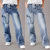 Damen Lässige Lockere Gerade Bein Gewaschene Denim Cargohosen