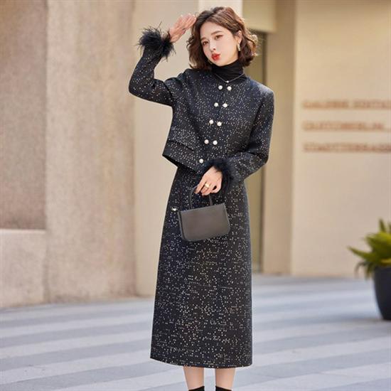 2025 High-End Women's Fashion Set: Stylish Jacket & Midi Skirt