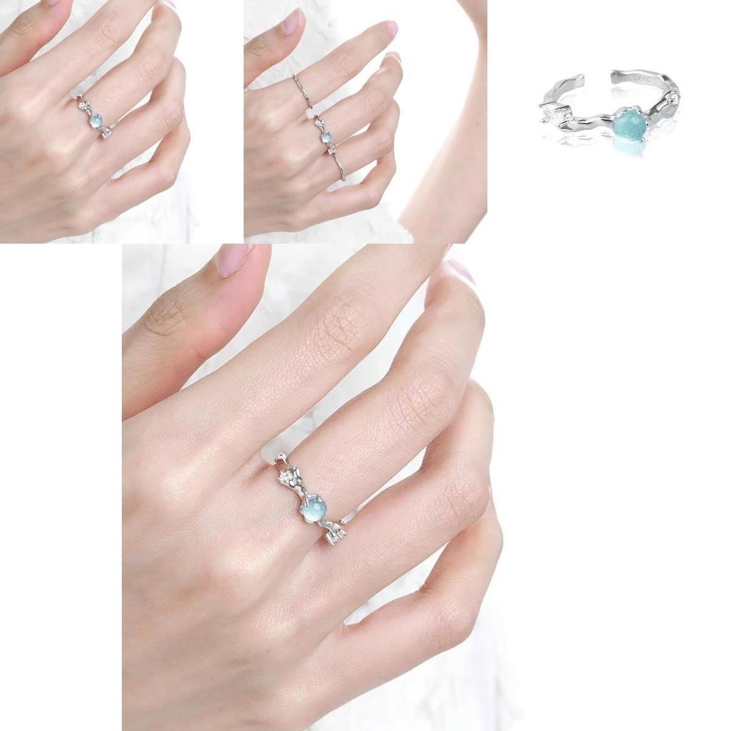 Rhinestone Sophisticated Blue Open Ring For Women With Adjustable Size And Style Modern