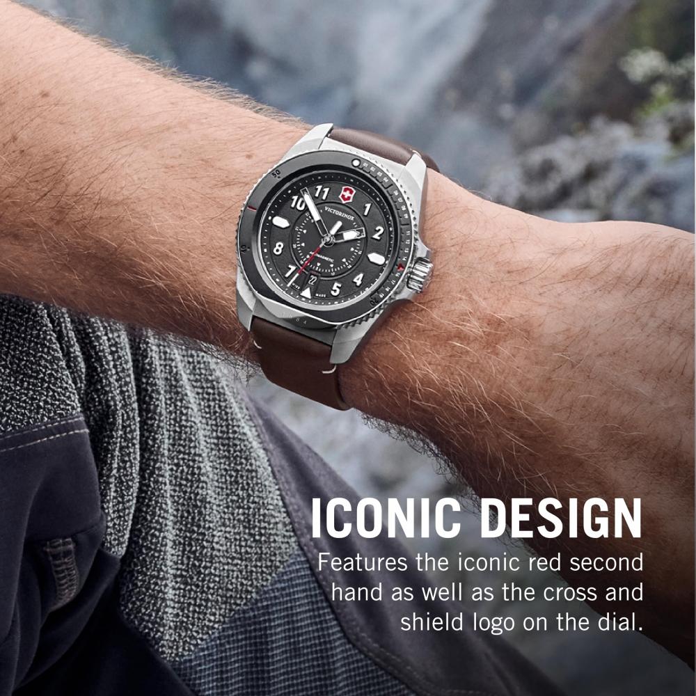 VICTORINOX JOURNEY 1884 Watch Men's Stainless Steel Case (316L) Black Dial Brown Leather Strap Comes with Replacement Rubber Strap Quartz Waterproof A