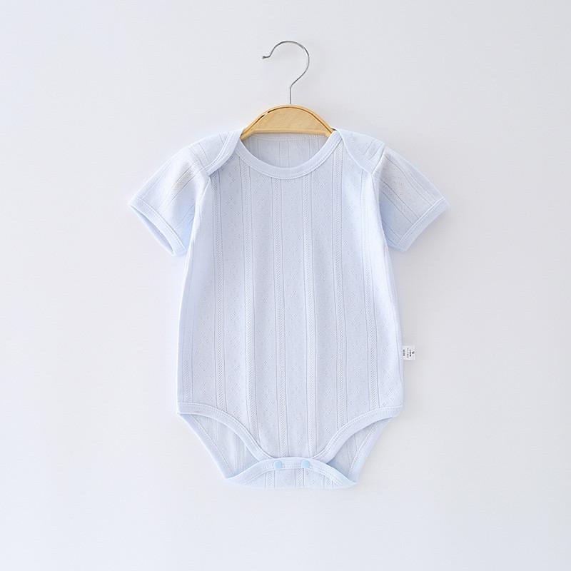 Solid Color Baby Cotton Mesh Romper With Short Sleeves For Spring Summer Infants