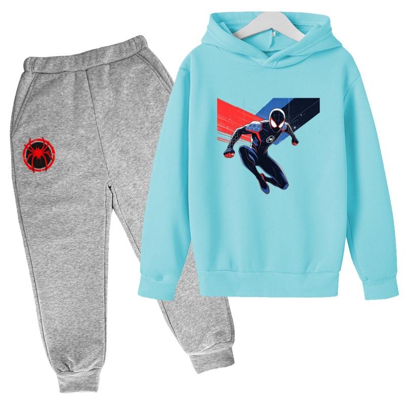 Roupas Infantis Inverno Primavera Moletons com Capuz Masculinos para Meninos (3-13 Anos)Conjuntos Esportivos de Anime Roupas Infantis Blusas+Calças