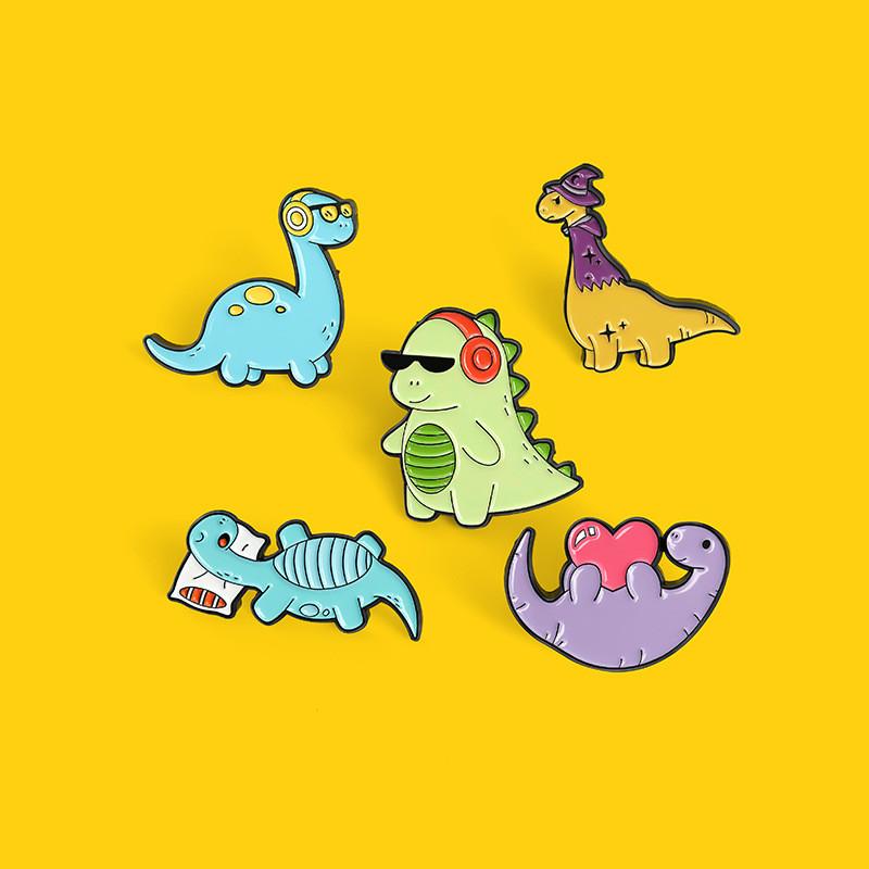 Creative Cartoon Dinosaur Headphone Alloy Badge Brooch For Decoration Unique