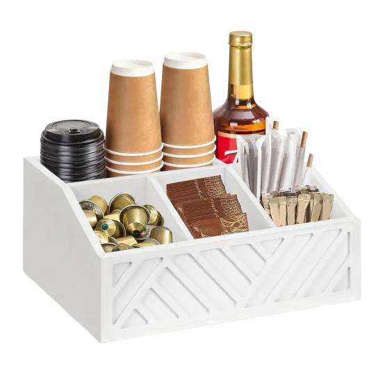 Rustic Wood Paper Plate Dispenser Utensil Holder Kitchen Organization Rack Farmhouse Cutlery Organizer Kitchen Office Supplies