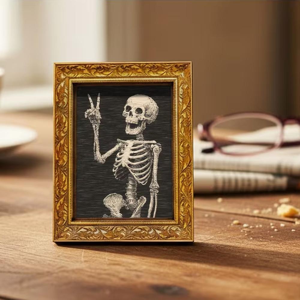 

Gothic Skull Wood Fridge Magnet With Hand Signs Photo Frame Design Dark Decor For Home Office Hospital Kitchen Unique Gift Idea