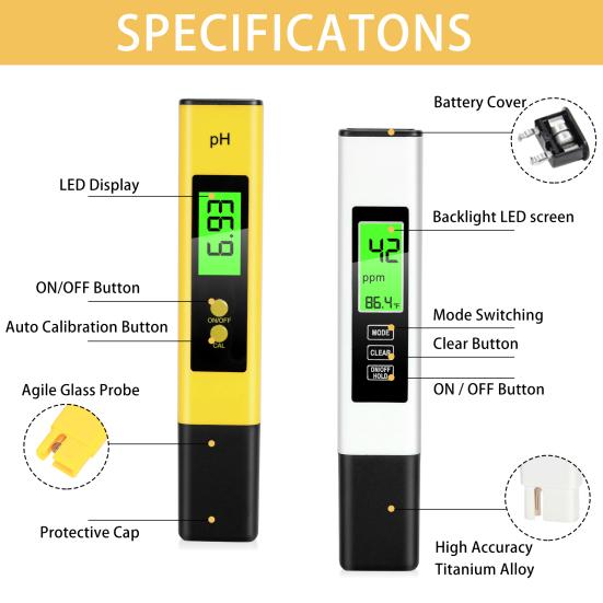 3Pcs/Set Water Testers Quick Reading Accurate Measurement Multifunction Digital pH/EC PPM/Soil Testers