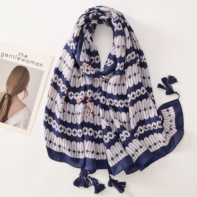 Women Luxury Brand Viscose Scarf Butterfly Floral Tassel Shawls Autumn Winter Wrap Pashmina Stole Muslim Hijab Sjaal 180*90Cm