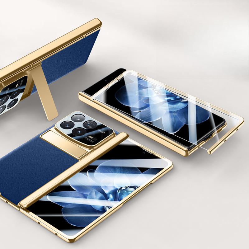 Suitable for Xiaomi Mix Fold Phone Case Film Integrated Electroplated Hinge MIX Fold 4 Business Men's Stand Plain Leather Case