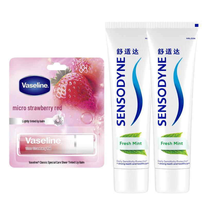 Sensodyne Fresh Mint Sensitive Toothpaste 2-Pack with Tinted Lip Balm