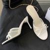 Brand Designer High Heels Slippers for Women Fashion Lace Bow Mesh Summer Sandal Female Party Dress Shoes Zapatos De Mujer