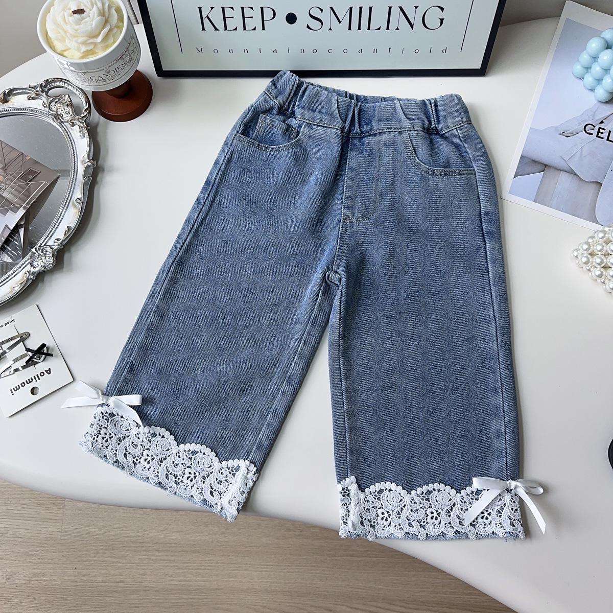 Girls Korean Style Lace-Trim Micro-Flare Denim Jeans for Spring & Autumn - ACB156 140