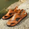 Fashion New Men's Leather Sandals Summer Cowhide Convertible Toe Post Sports Casual Slide Sandals Handmade Breathable Fashion Footwear