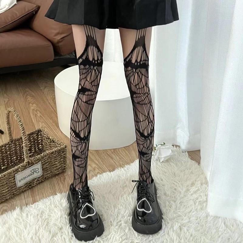 Gothic Fledermaus Muster Lange Sexy Netzstrümpfe Punk Frauen Harajuku Alternative Mesh Strumpfhosen Oberschenkel Hohe Strumpfwaren Halloween