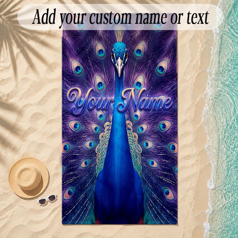 Rainbow Theme Soft Beach Towel Personalized Custom Name Text Towel Portable for Beach Pool Travel