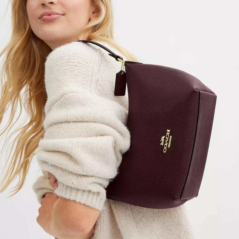 Coach Zip Top 20 Logo Zipper Closure Saffiano Leather Shoulder Crossbody Tote Small Women's Merlot