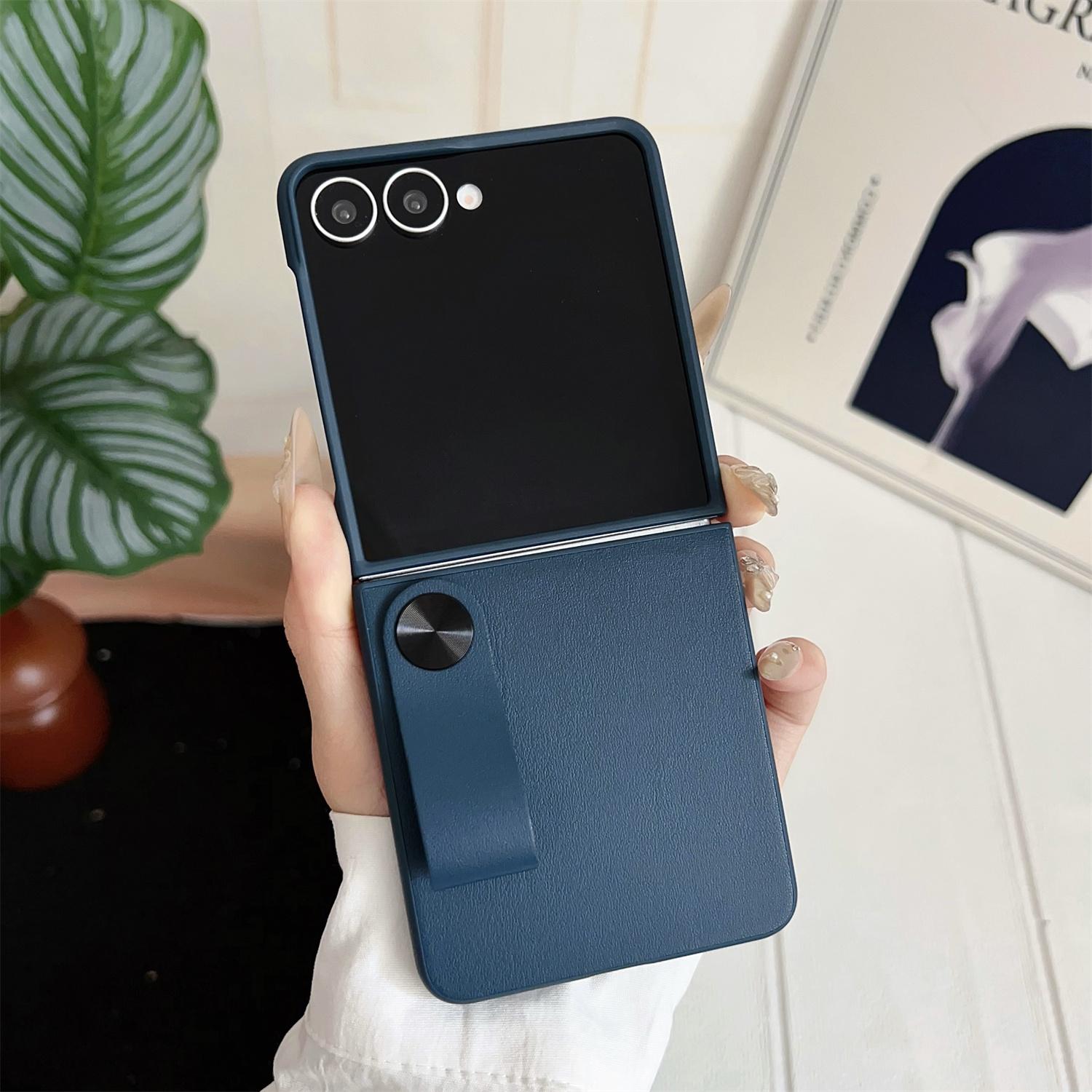 

Чехол для Samsung Galaxy Z Flip7 5G из ПУ кожи+ПК с ремешком-держателем Green