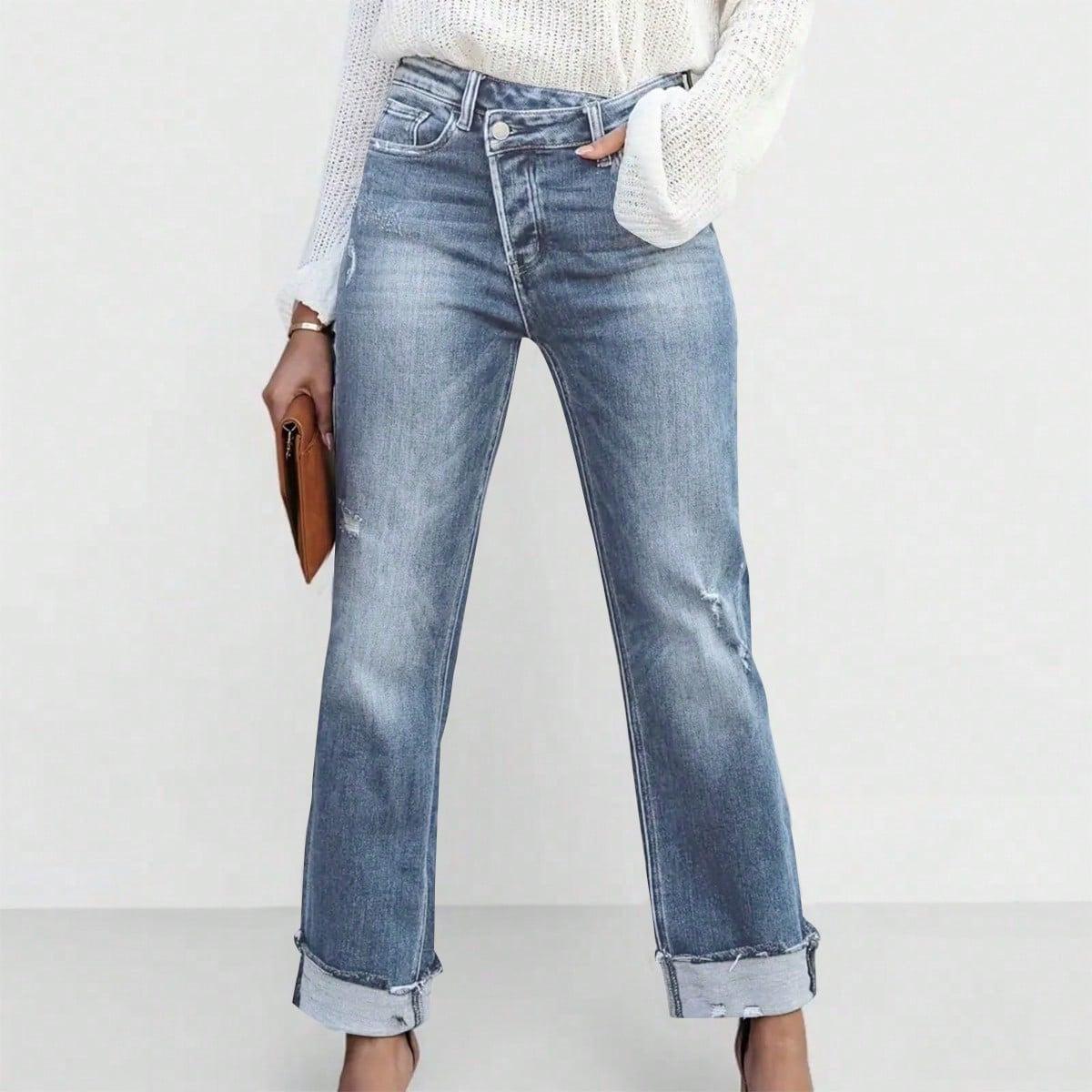 

Джинсы из эластичного денима с высокой посадкой для женщин, однотонные, прилегающие прямые брюки, женские брюки S