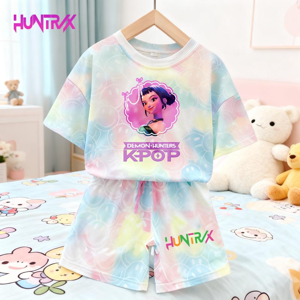 

Лето Новый K-Pop Охотники на Демонов Кавайная Улыбающаяся Рожица Новый Набор Девочки Дети 3D Печать Футболка с Коротким Рукавом 100