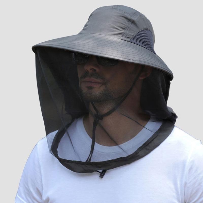 Herren Outdoor Mückenfestes Netz-Gesichtsabdeckung Fischerhut mit atmungsaktivem Polyester für Angeln Camping Wandern