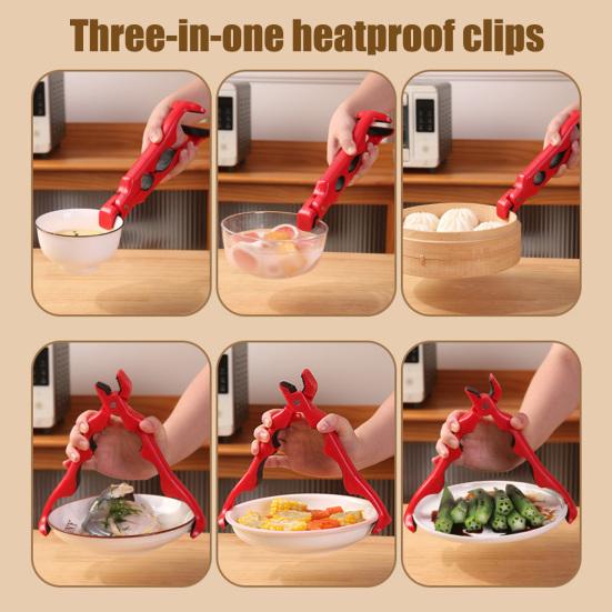 3-in-1 Hot Plate Gripper Tongs Heat Resistant Bowl Tongs Non-Slip Plate Lifter with Built-in