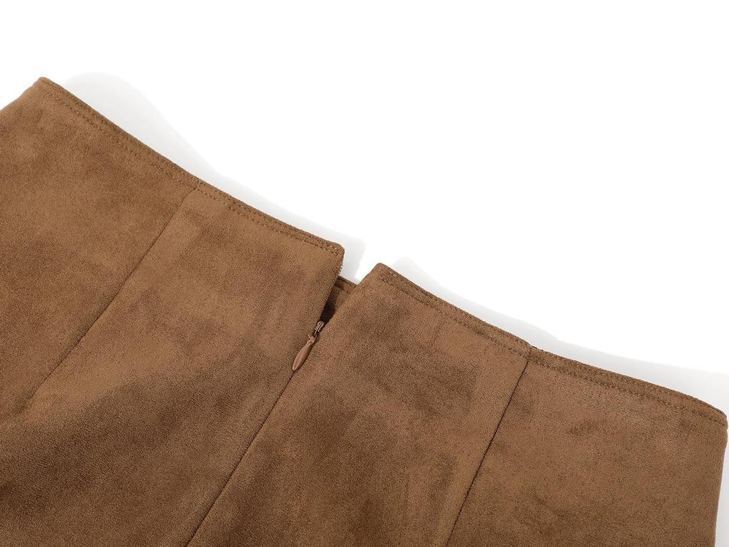 Melard Women's Brown Suede Petite A-line Skirt, Plus Size, Spring & Autumn Hip-Hugging Short Skirt