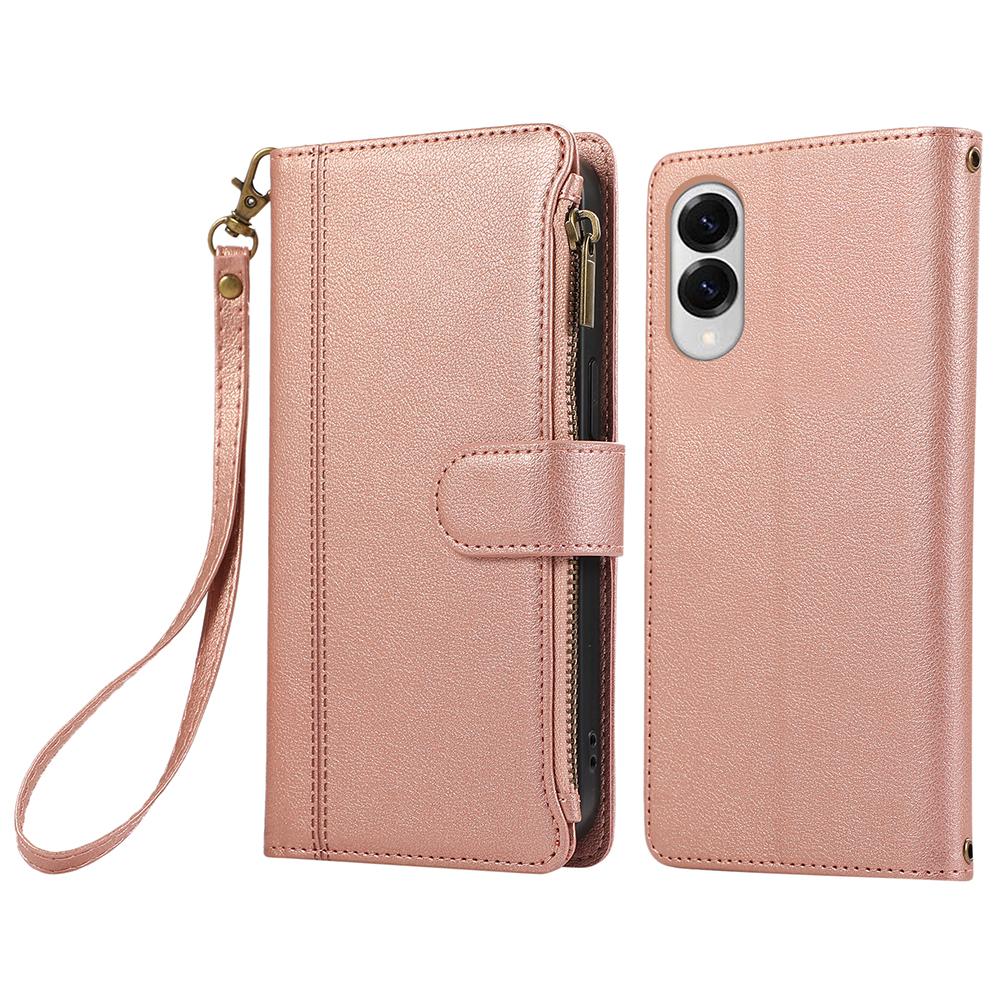 For Samsung Galaxy S25 Edge Case Multi Card Slots Zipper Leather Phone Cover with Wrist Strap
