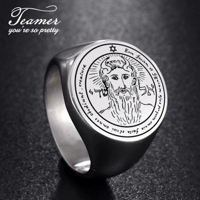 Teamer Zegel van Salomo Zeven Aartsengelen Ring Mannen Roestvrij Staal Vintage Magische Gezegende Brede Vingerring Sieraden Cadeaus Groothandel
