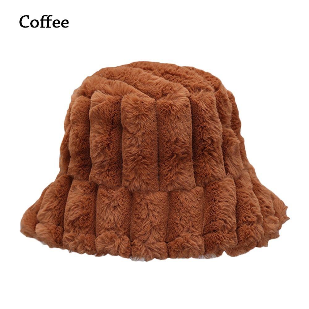 

Outdoor Soft Faux Fur Casual Sun Cap Panama Hat Fisherman Cap Bucket Hat кавовий
