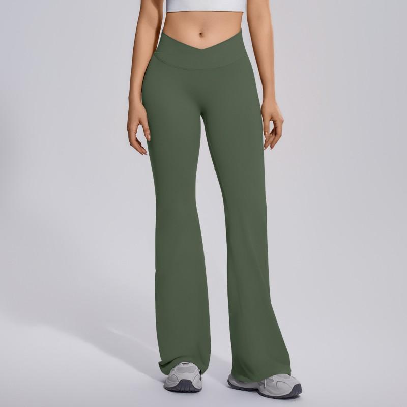 High-Waisted Cross-Back Seamless Yoga Pants Women Quick-Dry Nylon Leggings Flared Wide-Leg Fitness Trousers
