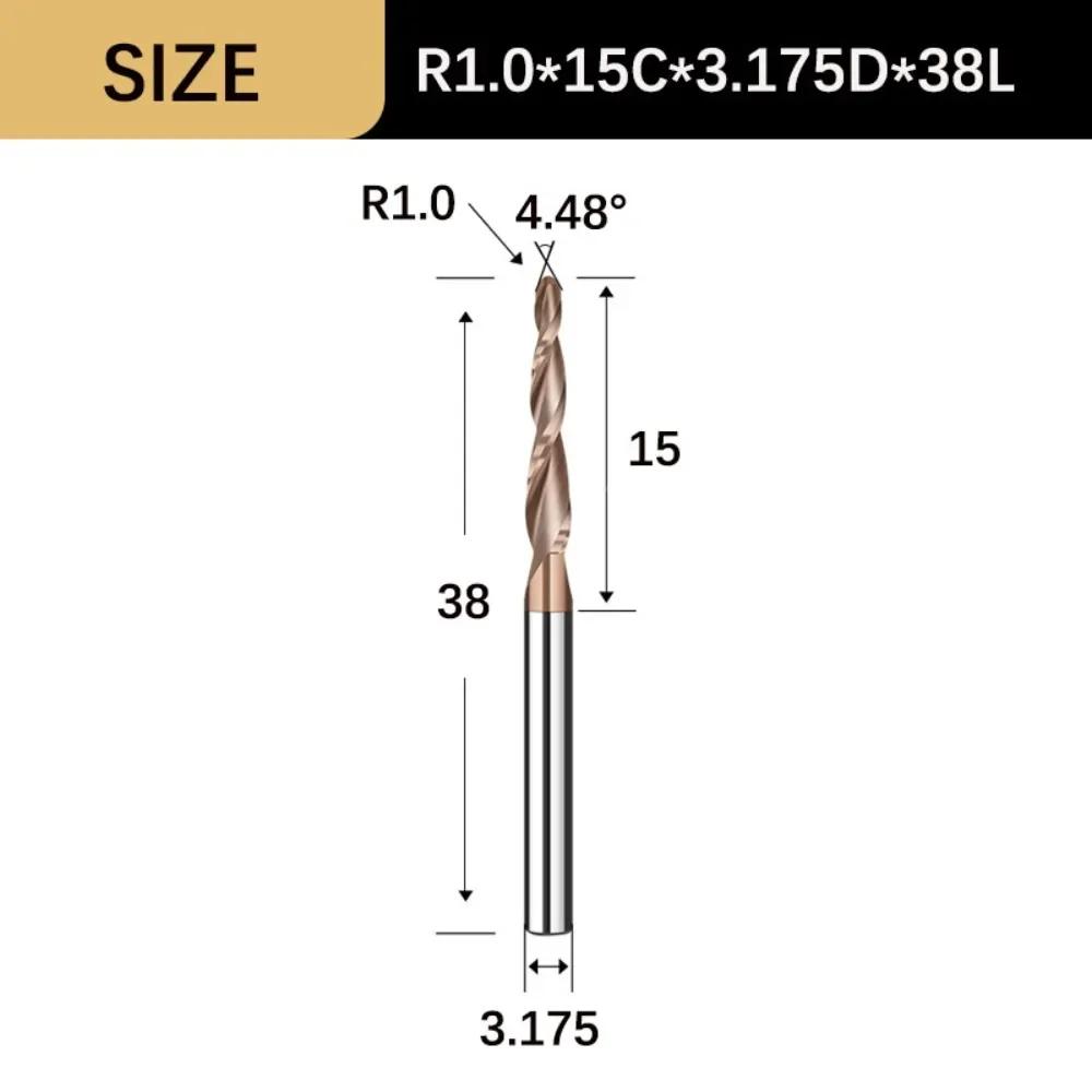 Durable Wood Milling Solid Carbide Tapered Ball Nose End Mill Tapered Ball Nose Spiral CNC Carving Bit Engraving Router Bits