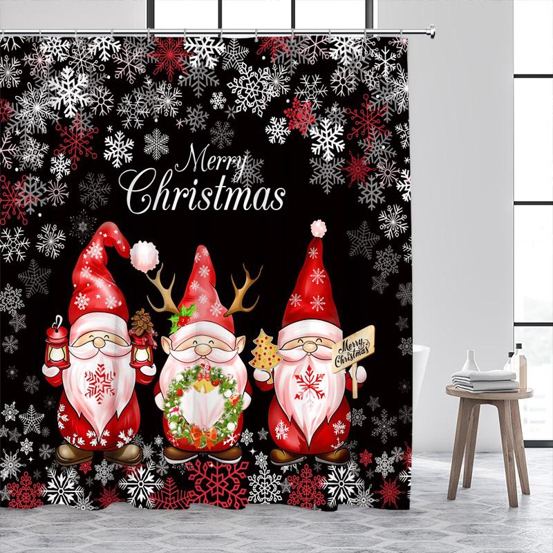 

Мультяшные шторки для душа с Санта-Клаусом, белые шторки для ванной с венком из снежинок, синие рождественские шторки для ванной, тканевый декор для дома и ванной с крючками 90x180cm-35x70in