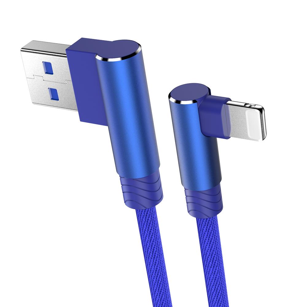 

90-градусный USB-кабель для iPhone 14 13 12 11 Pro Max Xs X XR 6 6s 7 8 Plus iPad Mini 3A кабель для быстрой зарядки и передачи данных для зарядного устройства iPhone 1m синий