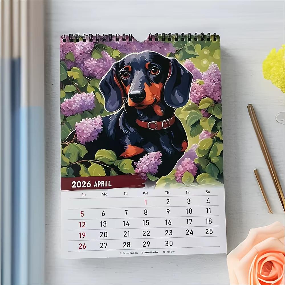 Daily Weekly Monthly Planner 2026 Calendar Dachshund Pattern Paper Desktop Calendar Home Ornaments Hangable Wall Calendar