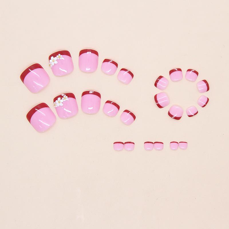 Xia Jing fresh white small daisy French white versatile European and American ins style removable toenails 24 pieces