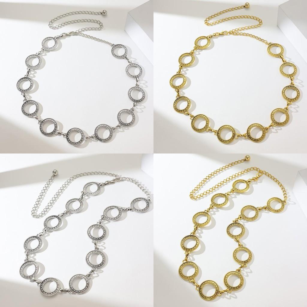 Women Metal Waist Chain Accessory With Carved Pattern And Single Loop Design