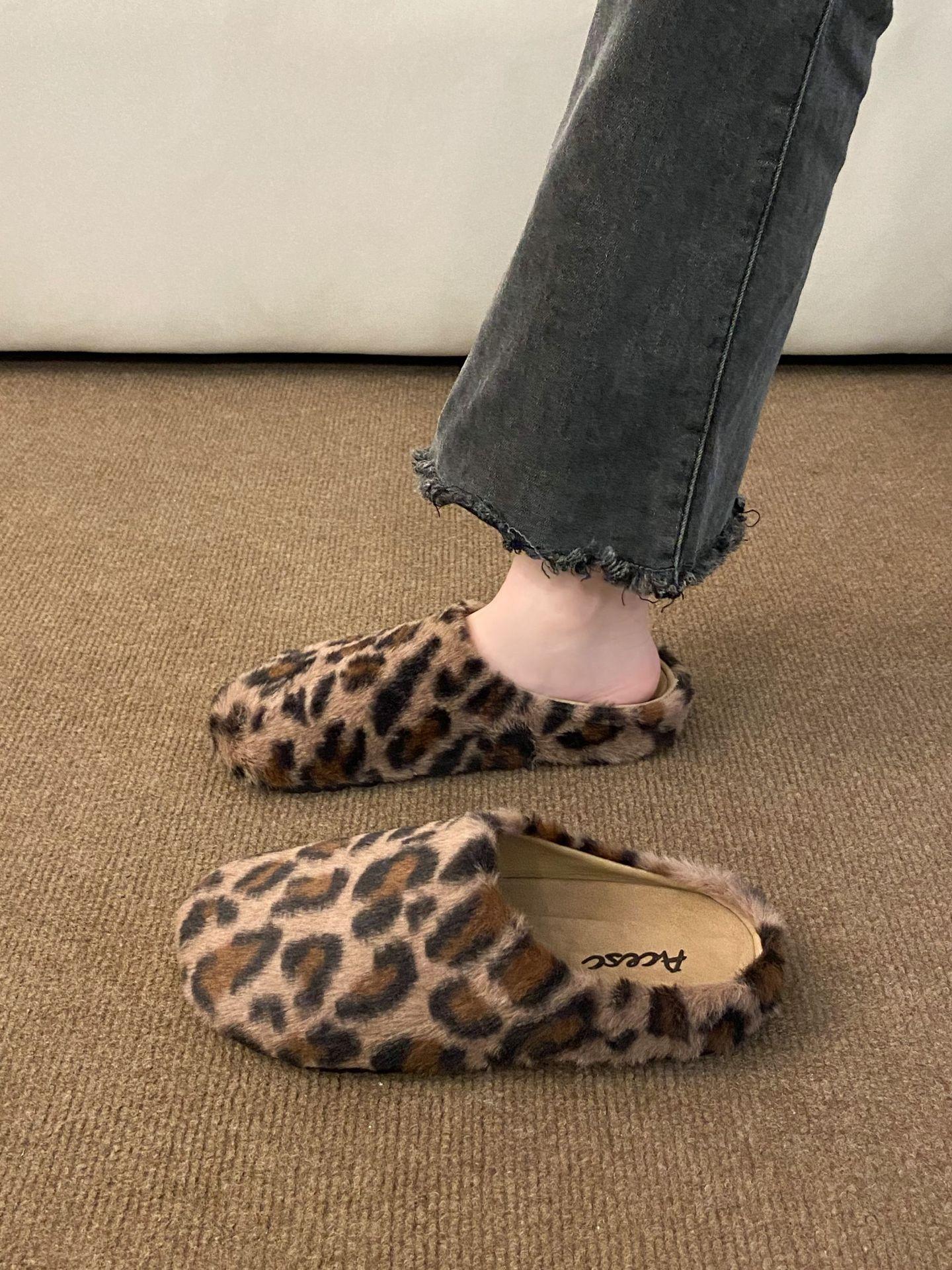 

Mao Mao shoes women s outer wear women s shoes winter 2025 new soft bottom round head with skirt one pedal cotton slippers women 40 цветной печати леопарда