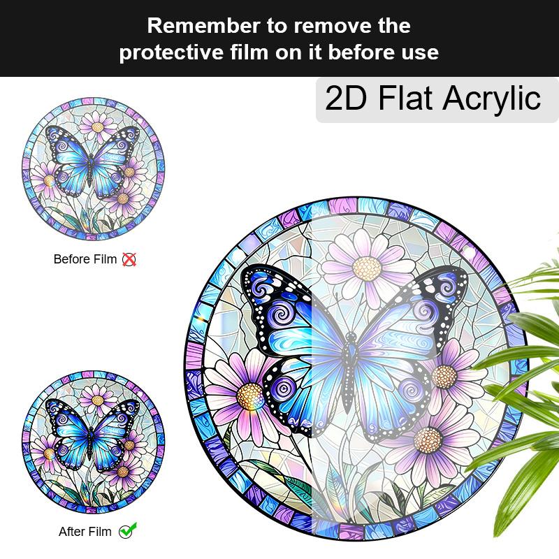 2D Flat Acrylic Butterfly Flower Suncatcher Decorative Hanging Ornament, 7.87/11.81inches Stained Spring Summer Home Balcony Window Wall Garden Tree