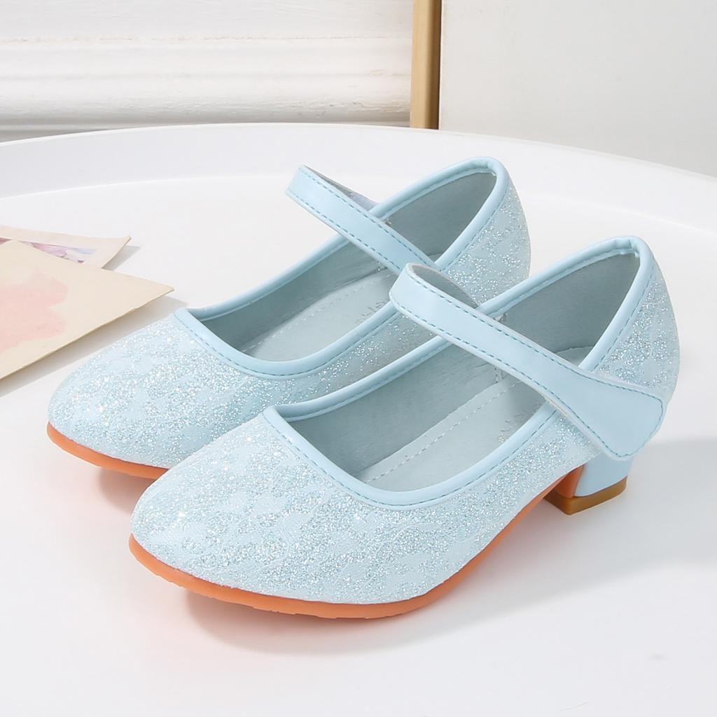 Children's high-heeled princess shoes, girls' Aisha crystal shoes, spring and autumn new little girl lace bow single shoes, leather shoes
