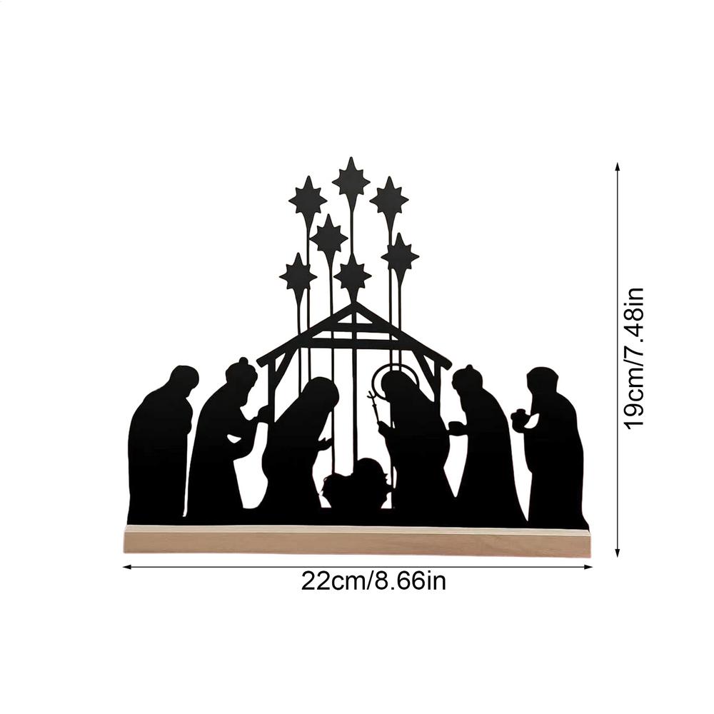 

Christmas Table Decor Nativity Scene Desk Ornament Metal Christmas Decorations Indoor with Wooden Base for Holiday Counter чорний