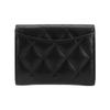 CHANEL Women's Card Holder and Wallet  Black  with Gold Buckle  Classic Diamond Pattern  Short  Double-Layer Flap  Grainy Calfskin